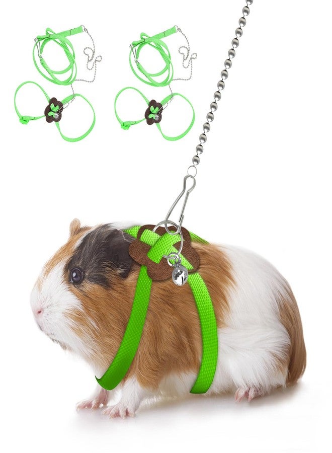 HOKABLE 2 Pack Adjustable Hamster Leash Harness for Harness for Ferret Baby Rabbit Hamster Rat Mouse Leash Lead with Bell (Green) - Image 1